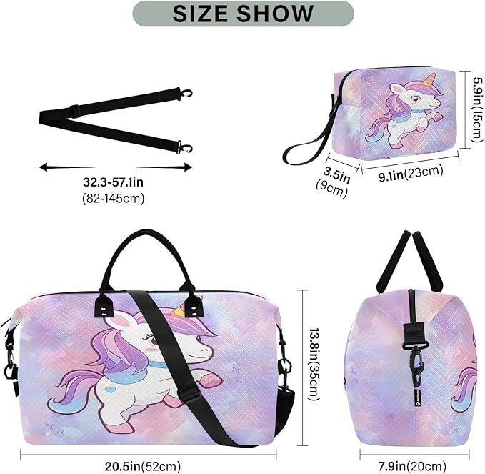 Travel Duffle Bag, Colorful Tie Dye Unicorn Gym Bag with Storage Bag Weekender Overnight Bag for Men Women Trip Sports Yoga