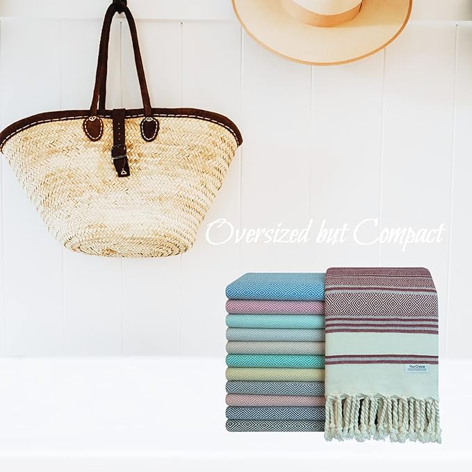 Your Choice Turkish Beach Towel (71x41) - 100% Cotton Turkish Towel, Sand Free Quick Dry Oversized, Lightweight Compact Travel Towel - Color Red