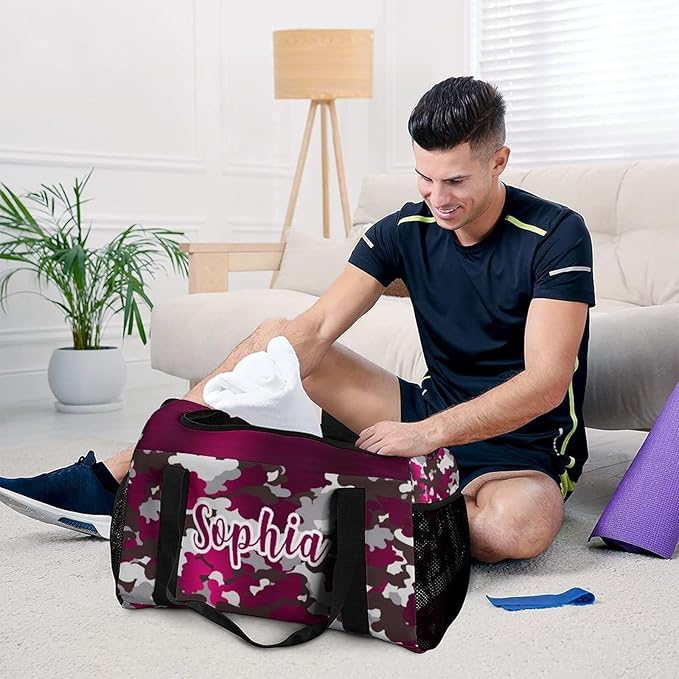 Pink Red Fuchsia Camouflage Camo Travel Bag, Customized Duffel Bags, Overnight Bag, Personalized Gift, Workouts Gym Casual Bag, Perform Backpacks