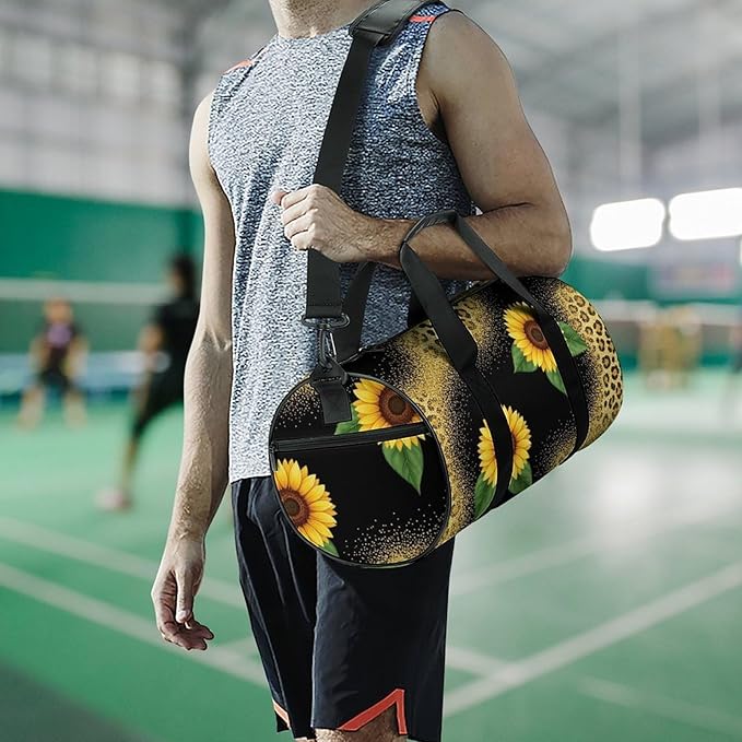 Overnight Weekender Travel Bag Yellow Sunflower Glitter Sparkle Cheetah Leopard Print Gym Sports Travel Workout Bag Basketball Football Weekender Bags