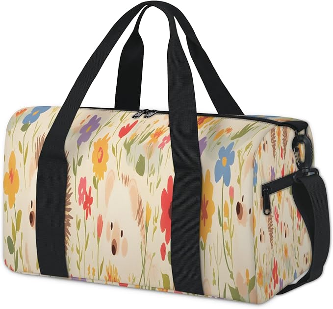 Spring Flowers Hedgehog Travel Duffle Bag for Men Women, Lightweight Sport Gym Bag Tote Overnight Weekender Carry on Tote