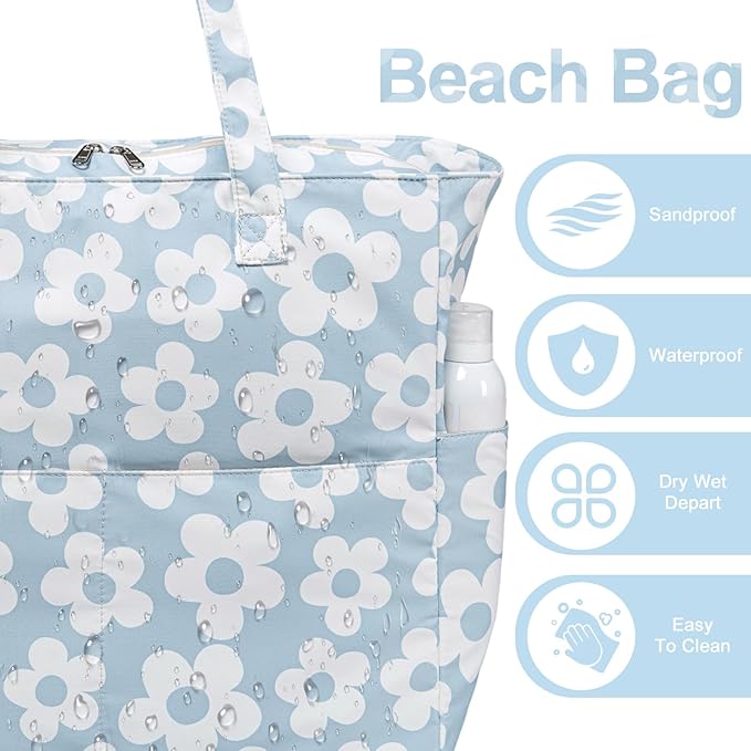 Bluboon Beach Bags for Women, Large Waterproof Tote Bag With Wet Compartment for Pool Weekender Travel Gym