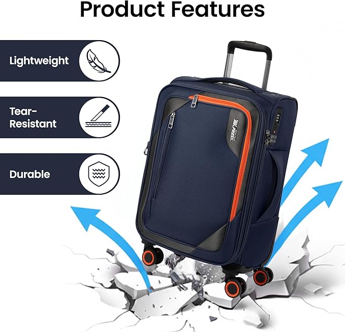 22 inch Carry on Luggage,Softside Suitcase w/TSA LOCK,Expandable 20% Luggage w/Spinner Wheels, Tear-Resistant,Lightweight Rolling Suitcases for Men/Women（Navy,22in）