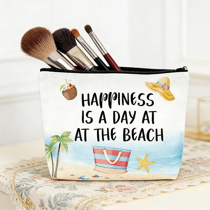 6 Pcs Beach Themed Gift for Women,Small Beachs Makeup Bag Bulk with Zippers,Beach Essentials Summer Survival Kits for Vacation,Vacation Themes Portable Cosmetic Travel Bag Pouches for Girls Friends