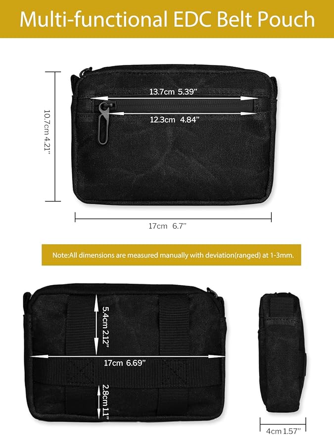 Sayram SP7 EDC Belt Pouch - Waxed Canvas With Zipper, Waist Pack for Men, Anti-Theft Pickpocket Organizer for Daily Use