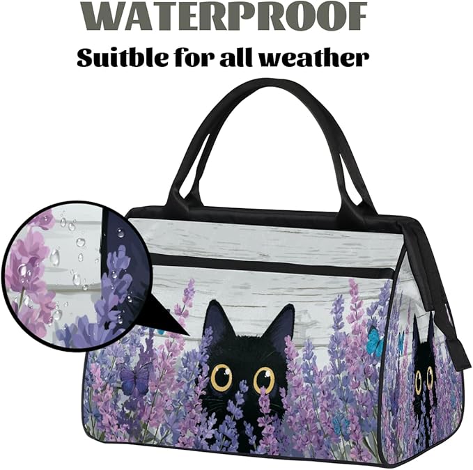 Travel Duffel Bag, Cute Black Cat Butterfly Waterproof Sports Gym Duffle Bag, Large Capacity Weekender Carry On Overnight Bags for Women Men