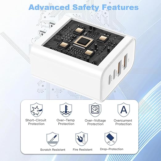USB C Wall Fast Charger Block,40W 4-Port Type C Fast Charging Dual Type C+Dual USB-A Plug Multiport Charger Brick for iPhone 17/16/15/14/13/12 Pro Max, iPad, Galaxy