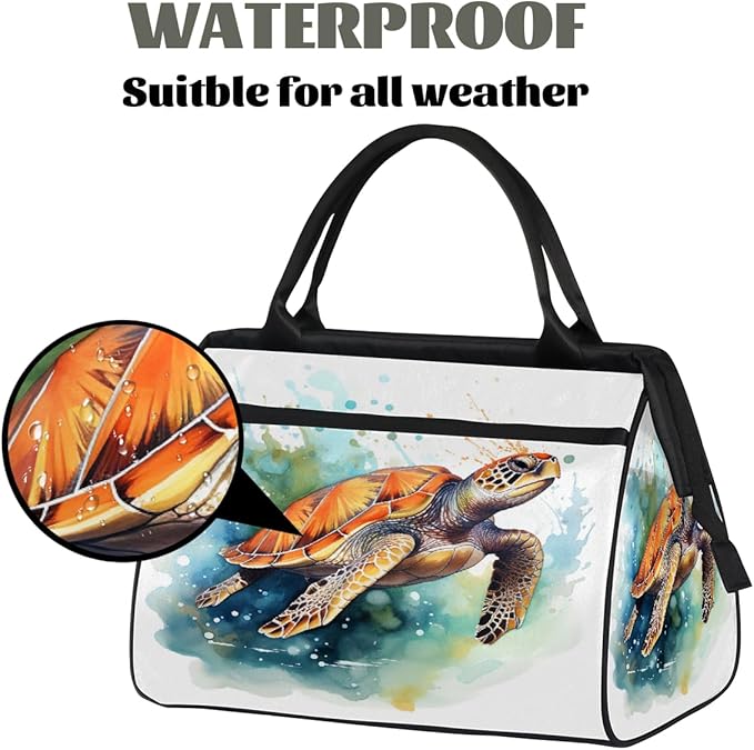 Watercolor Turtle Painting Travel Duffel Bag, Waterproof Sports Gym Duffle Bag, Large Capacity Weekender Carry On Overnight Bags for Women Men