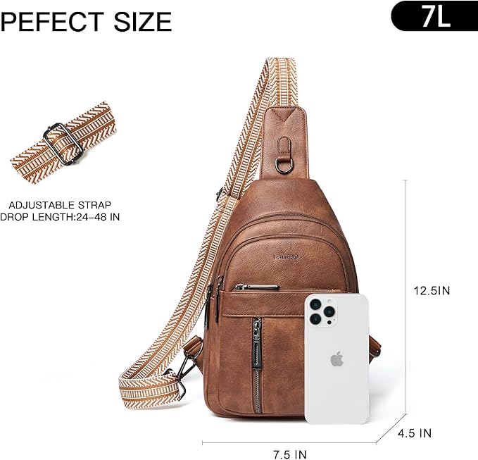 7L Sling Bag For Women Men Backpack Fanny Pack Crossbody Chest Travel Shoulder Belt Bags Purse Handbag PU Leather