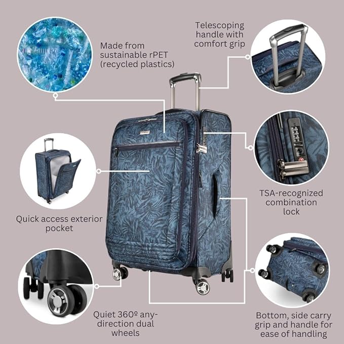 Ricardo Beverly Hills Avalon Softside Check-In Luggage Made with Sustainable 100% Recycled PET (rPET), Lightweight, Eco-Friendly Travel, Expandable, Dual Spinner Wheels, Serengeti Night, 24-inch