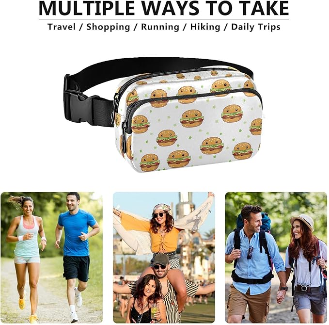 Kawaii Hamburger Fanny Pack for Women Men Water Resistant Fashion Waist Packs with Adjustable Strap Belt Bag for Travel Workout Jogging Hiking 21219480