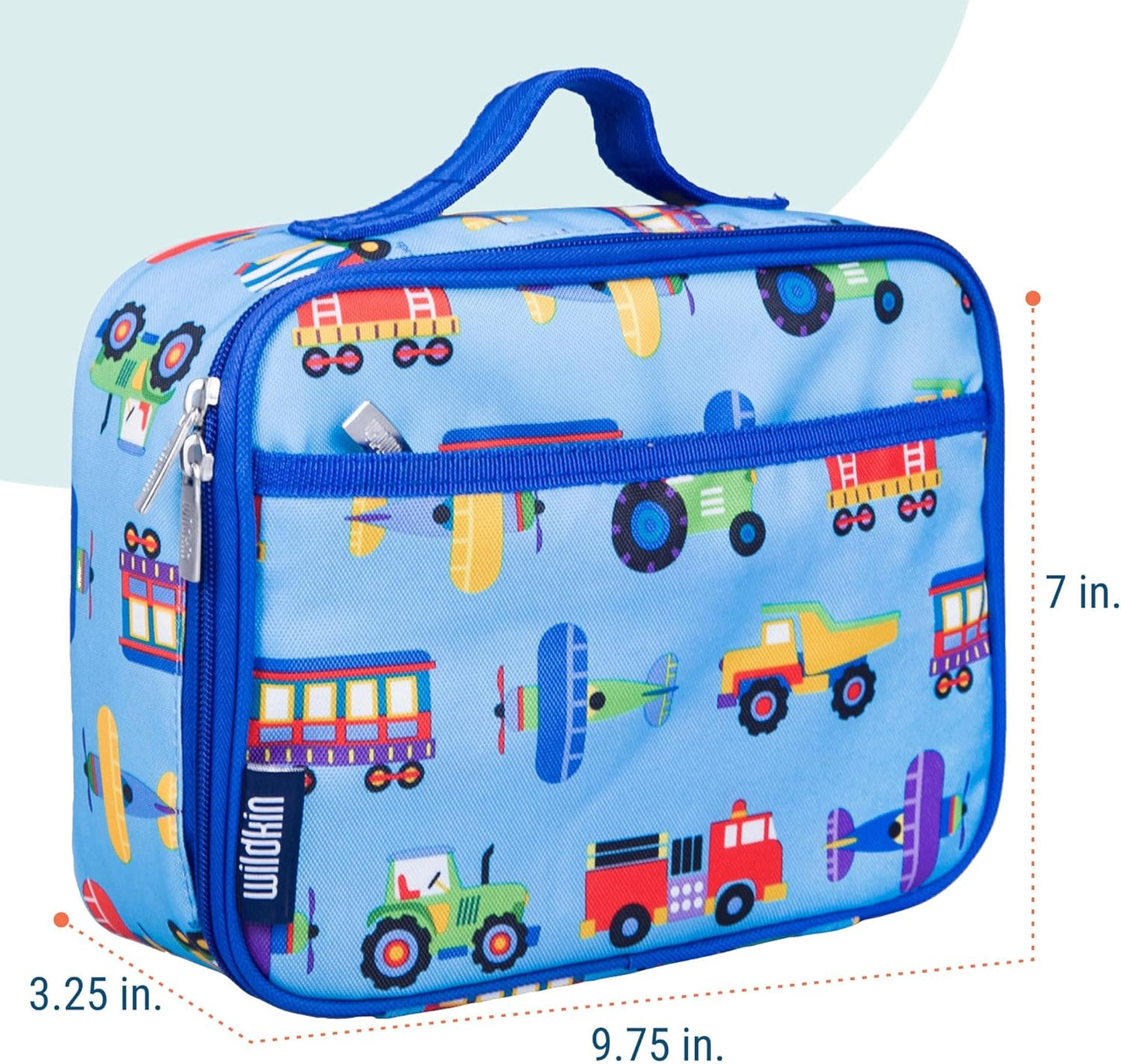 Wildkin Kids Insulated Lunch Box – Durable and Reusable for School & Travel - Trains, Planes, and Trucks