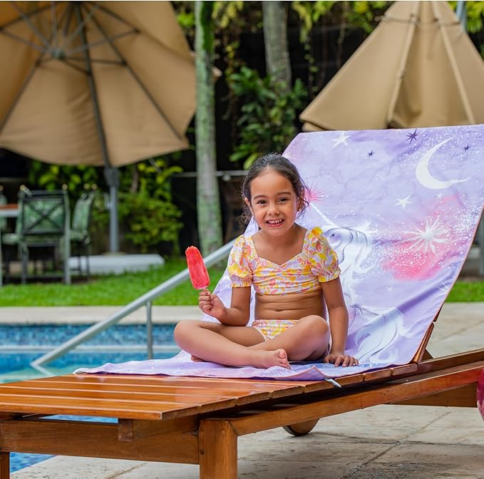 Kids Beach Towel – Quick-Dry Microfiber Pool Towel, Thin, Sand-Free, Perfect for Camping, Travel, Summer Camp, Cruise Essentials – Unicorn, Purple, 30" x 60"