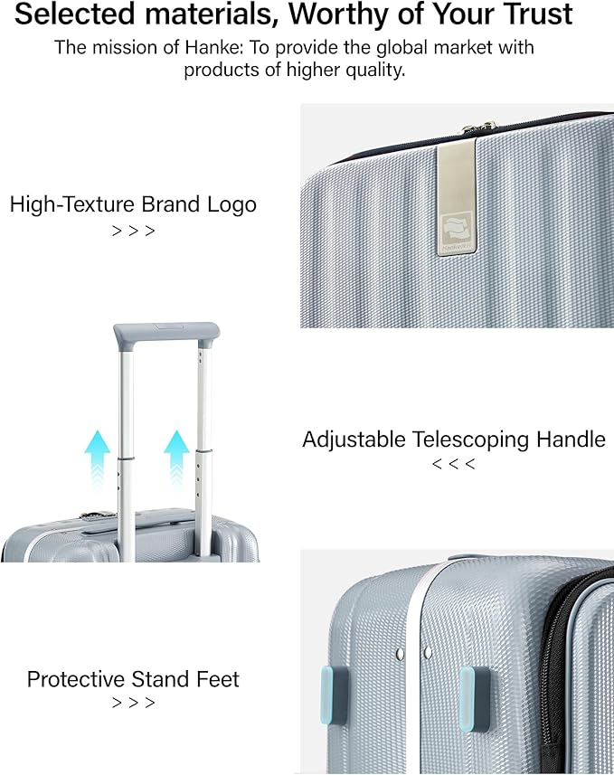 Hanke 20 Inch Carry On Suitcase PC Hardshell Luggage Top Open Aluminum Frame Rolling Suitcases with Wheels Travel Luggage for Woman Men Gifts.(Grey)