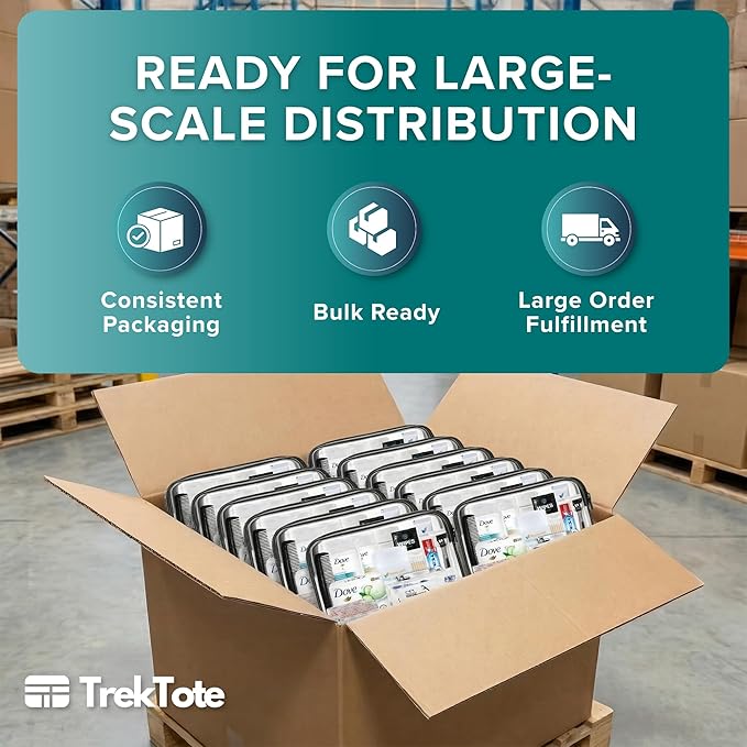 Trektote 10 Piece Travel Hygiene Kit with Toiletries & Dental Essentials, TSA-Compliant, Clear Cosmetic Bag, Single or Bulk Packs