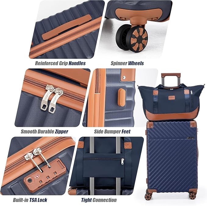 Luggage Sets 5 Piece with TSA Lock Spinner Wheels, Unisex Hard Case ABS Suitcase Set, Hardshell Lightweight Waterproof Travel Hardside Suitcases with Wheels for Women Men,Beige