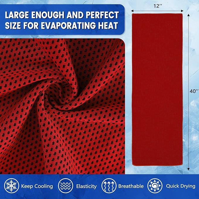 Hosuly 50 Pack Cooling Towels, 40"x12" Yoga Towels Ice Breathable Soft Chilly Sweat Rag Microfiber Workout Rags for Neck and Face for Gym Golf Sport Running (Red)