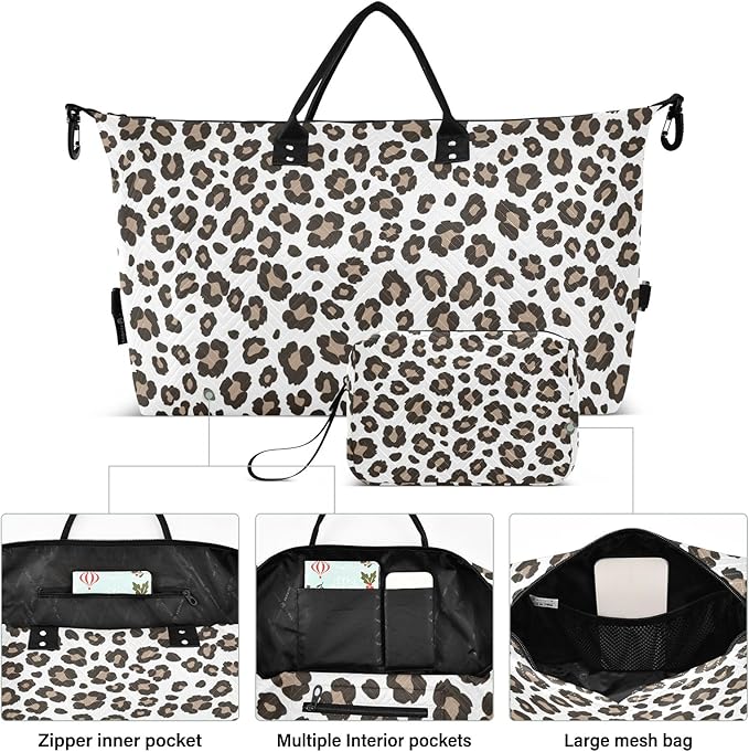 Travel Duffle Bag, Leopard Print Gym Bag with Storage Bag Weekender Overnight Bag for Men Women Trip Sports Yoga