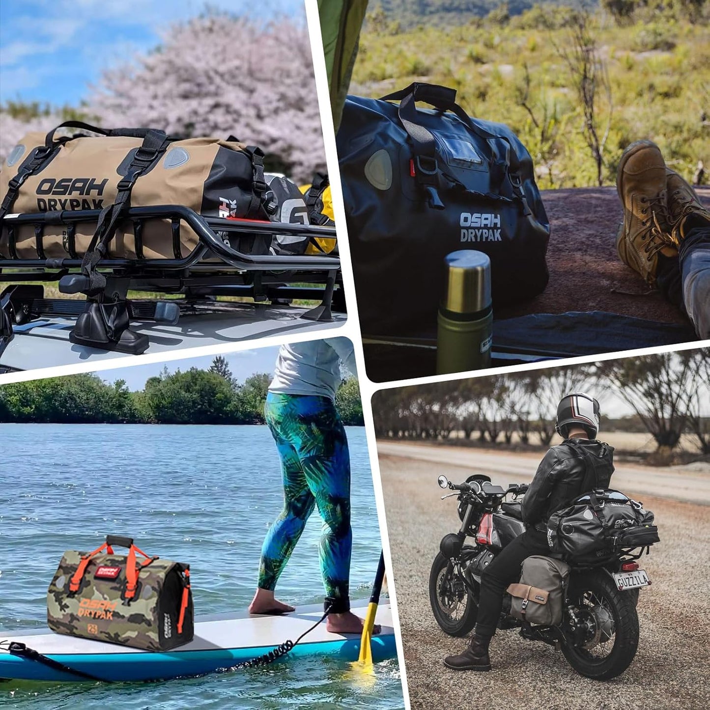 Waterproof Duffel& Luggage Bag - Motorcycle Dry Bag Tail Saddle Bags with Roll Top Closure,Large Storage Space,for Camping, Kayaking, Fishing & Traveling(Green, 40L)