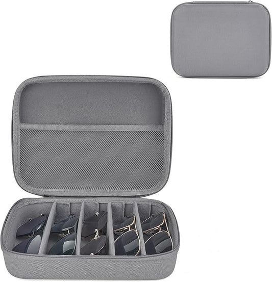 Mkono Travel Sunglasses Organizer Glasses Case Multiple Pairs with Adjustable Slots Eyeglasses Case Storage Box for Men (5 Slots, Gray)