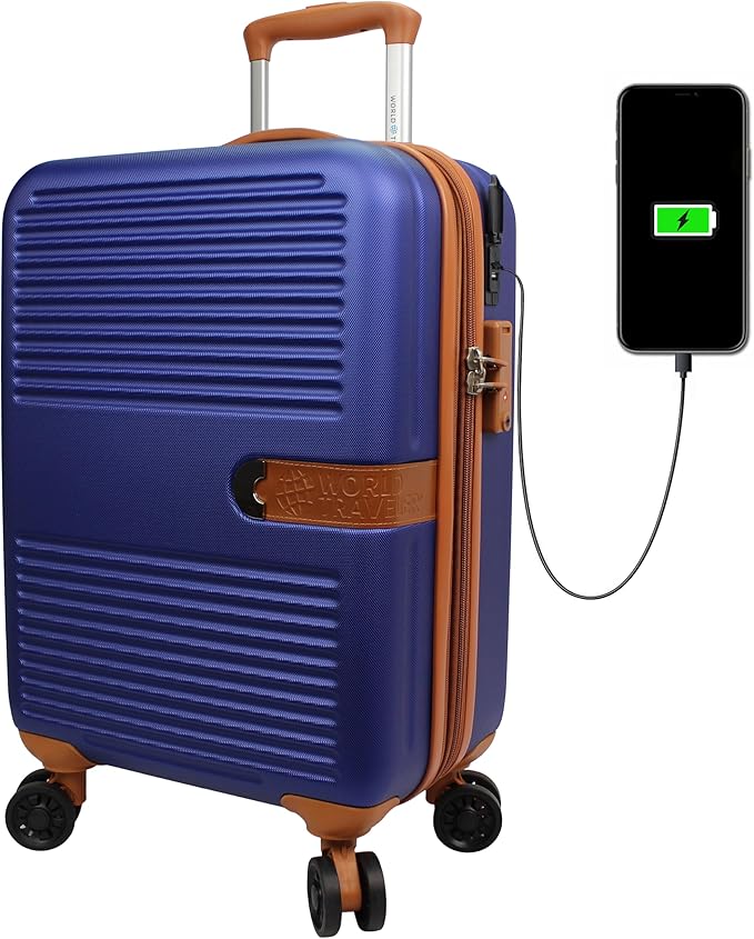 World Traveler Garland Lightweight Hardside 20-Inch Carry-On Expandable Spinner Luggage with TSA Lock & USB Port - Navy