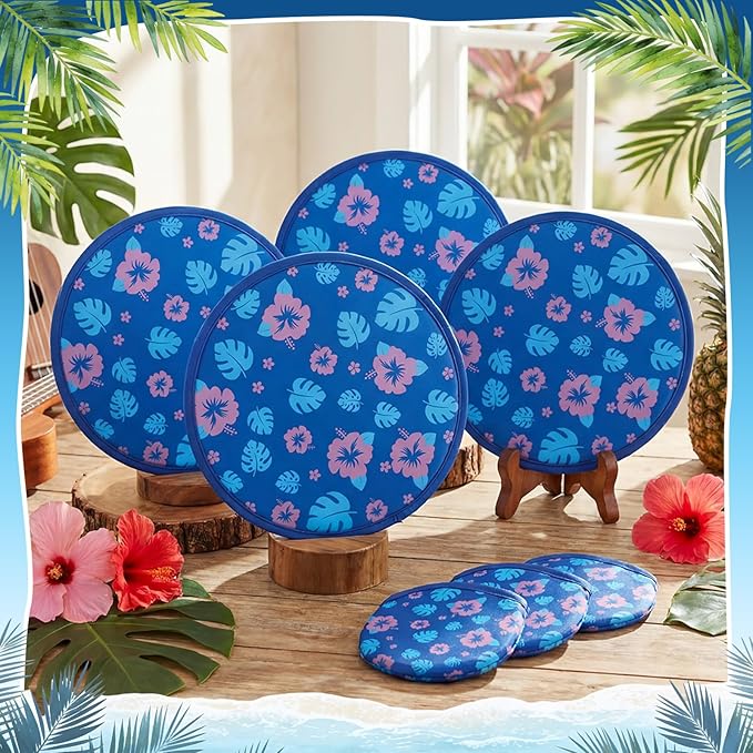 30 Pcs Hawaii Party Favors Hawaiian Foldable Flying Disc Fans with Bags Summer Beach Pool Birthday Party Favors 9.8'' DIY Cooling Fan Colorful Goody Stuffers for End of The Year Gifts from Teacher