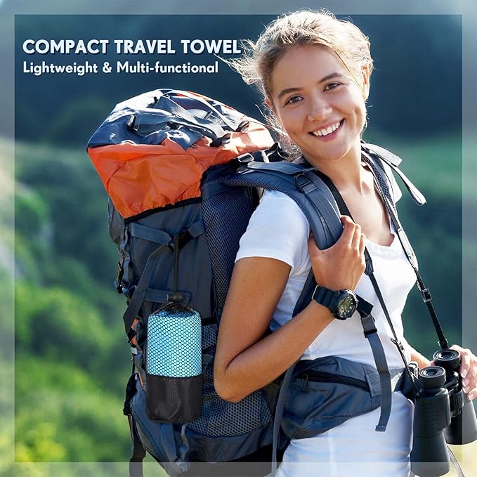 Oudain 6 Pieces Quick Dry Travel Towel Bulk, Microfiber Beach Towel with Bag Compact Soft Trip Towel Lightweight Adults Towel for Camping, Gym Beach Swimming Yoga, 20 x 39 Inches (Classic Color)