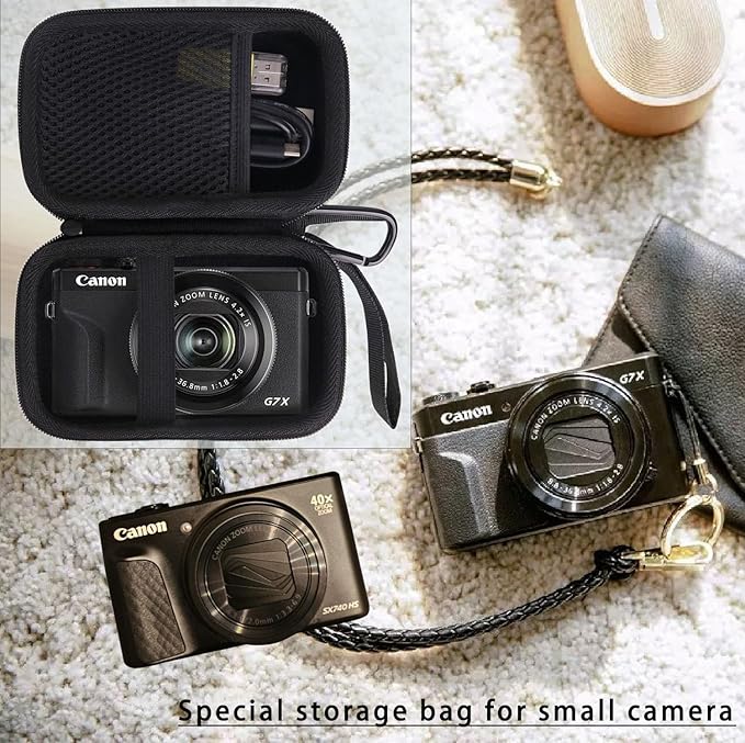 Hard EVA Carrying Storage Case Compatible with Canon PowerShot SX740 HS/SX730/SX720/SX620/G7X Digital Camera, Point and Shoot Vlogging Camera Protective Travel storage box (black)