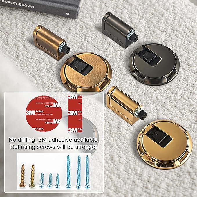 Windproof Door Stopper Indoor Heavy Duty Floor Door Stop Keep Door Open Mechanical No Drilling Door Stopper with Screws and 3M Adhesive, 4 Pack, Grey