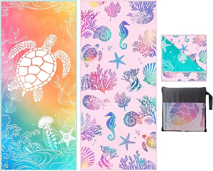 Beach Towel Oversized 2 Pack Extra Large Beach Towels 72"x32" Quick Dry Absorbent Lightweight Sand Free Thin Beach Towel for Kids Men Women Camping Towel, Gym, Hiking, Pool, Bath, Yoga,Travel Vacation