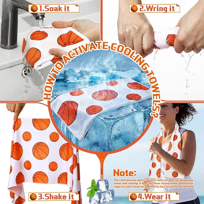 Woanger 24 Pcs Basketball Cooling Towels and Fans Sets Mini Handheld Fans Bulk 3 Speeds USB Lash Towel for Sporting Basketball Gifts for Team Games Party Favor