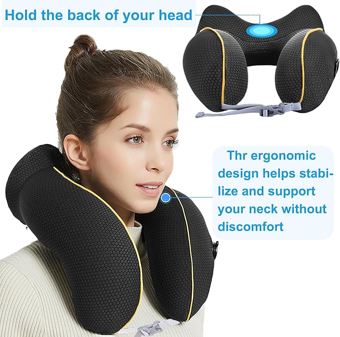 Inflatable Neck Pillow Airplane for Traveling On Plane, Inflatable Travel Neck Pillow Airplane, Blow Up Plane Pillow for Long Flights, Ergonomic Lightweight Cool Pillow for Ultra Comfort