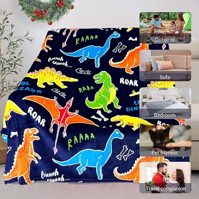 Dinosaur Blanket for Boys, Dinosaur Glow in The Dark Blanket for Kids/Toddler/Baby, Soft Fleece Blankets and Throw, Birthday 50"x 60"