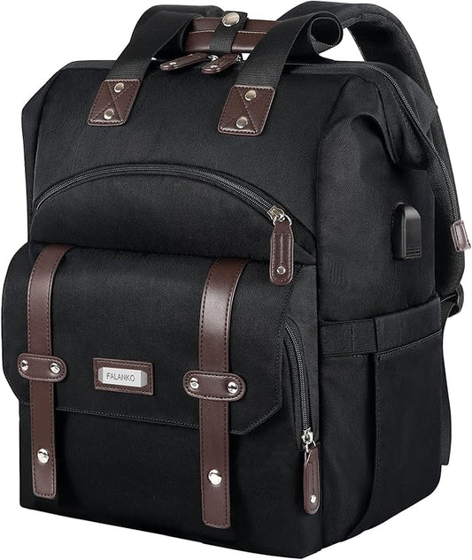 Laptop Backpack For Women, Work Doctor Teacher Nurse Wide Open Bookbags 17.3 Inch Laptops Backpack with USB Charging Port, Water Resistant RFID Computer Backpack for Men Women Black