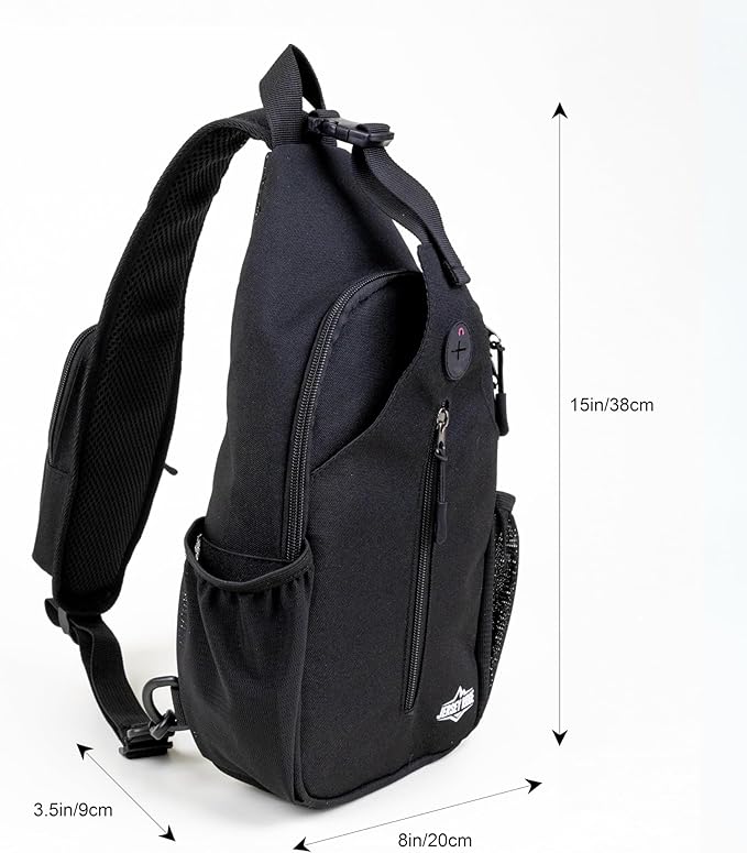 Crossbody Sling Bag – Anti-Theft Carryall Daypack Backpack with Adjustable Chest Strap for Travel or Hiking (Black)