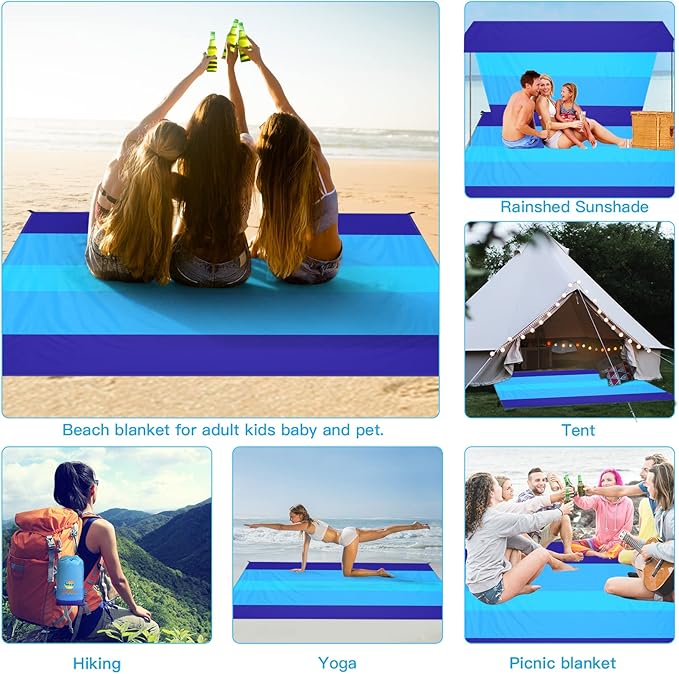 BYDOLL Beach Blanket 10'X9' Waterproof Sandproof Suits1-8 Adults Oversized Lightweight Large Blanket Picnic Mat for Beach Sand Free Travel Camping Hiking Picnic