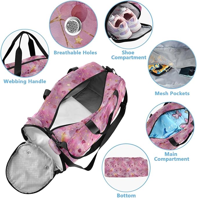 Golden Line Shining Bird Small Gym Bag with Shoes Compartment Large Capacity Carry On Bag for Travel, Sports, Duffel, Weekender bolsa para hombre