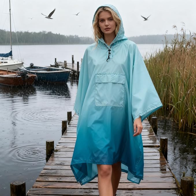 Hooded Rain Poncho for Adults - Waterproof Rain Coat and Lightweight Jacket 3-in-1 Multi-Function with Pockets