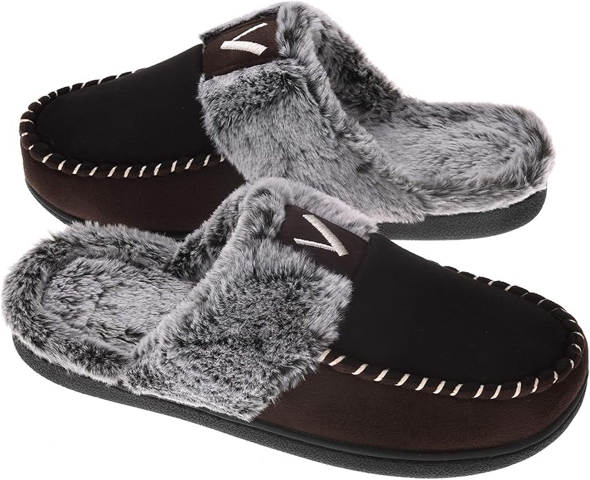 VONMAY Women's Memory Foam Slippers Moccasin Slip-on Scuff House Shoes Fuzzy Faux Fur Lining Indoor Outdoor for All Seasons
