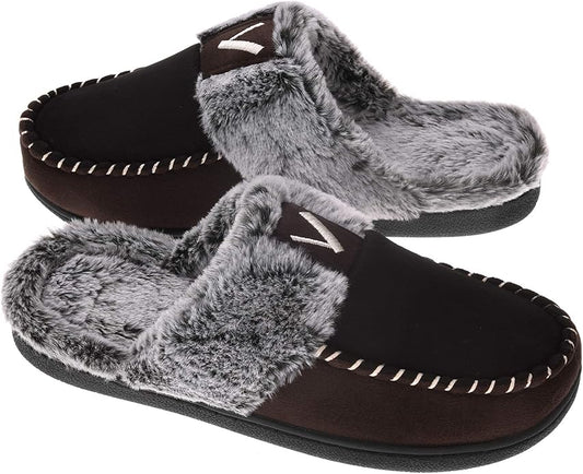 VONMAY Women's Memory Foam Slippers Moccasin Slip-on Scuff House Shoes Fuzzy Faux Fur Lining Indoor Outdoor for All Seasons
