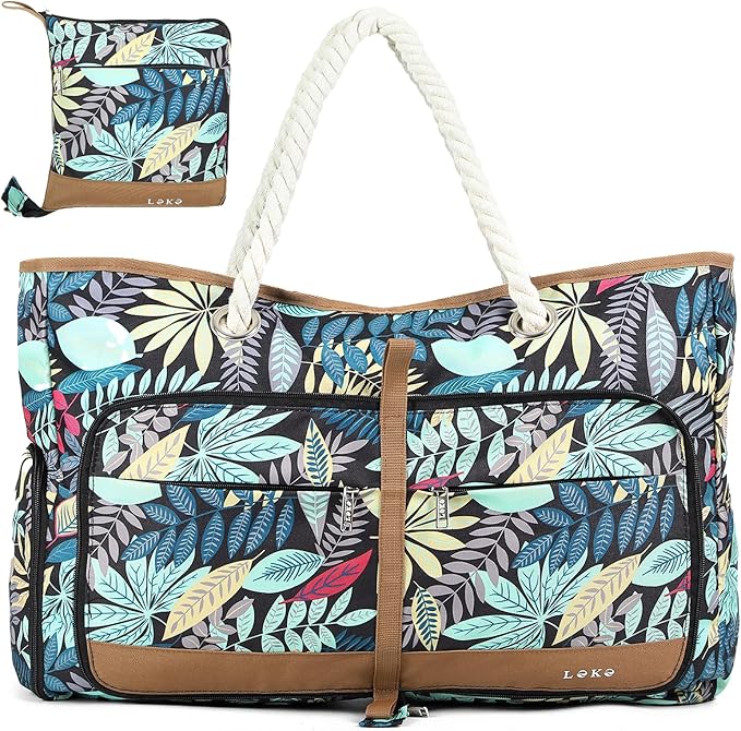 Beach Bag for Women - 35L Large Tote Bag, Waterproof & Sandproof, Zippered Carry On Bag for Pool, Beach & Travel