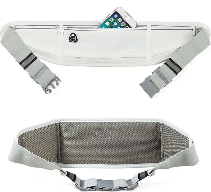 Running Belt Slim Fanny Packs for Women Men, White Waist Pack Bag Phone Holder for Running