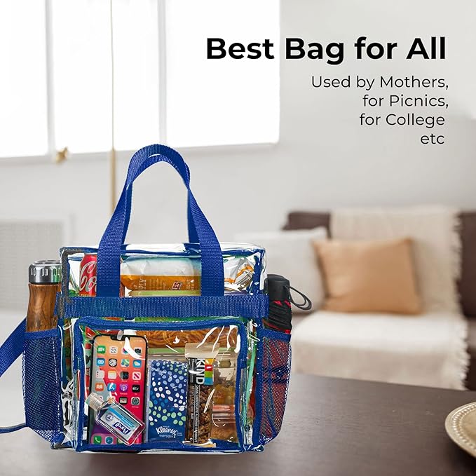 SP HOME GOODS Stadium Approved Clear lunch Bag (Large) with Adjustable Strap, Front Storage Compartment, and Mesh Pockets…