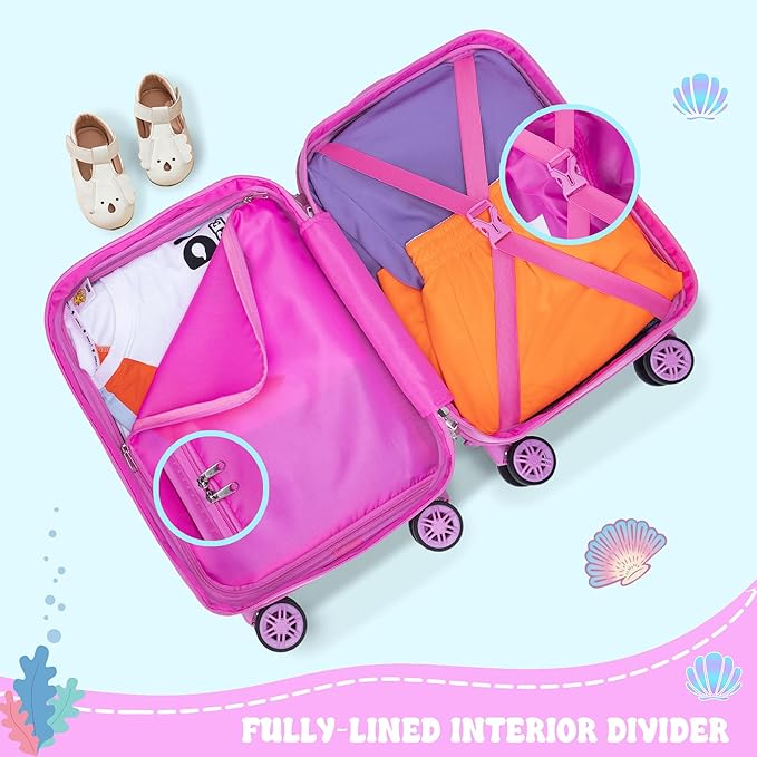 Kids Mermaid Suitcase Set for Boys Hardside Luggage with Spinner Wheels 5 Piece 16inch Toddler Suitcase for Boys Travel Carry on Luggage Airline Approved