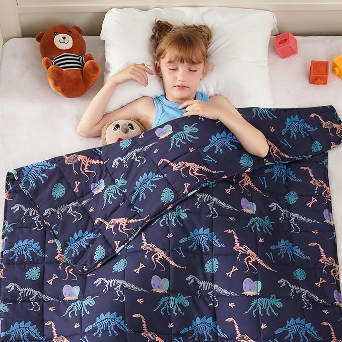 yescool Dinosaur Weighted Blanket 3 Pounds Cooling Weighted Lap Blanket, Navy Heavy Blankets for Sleeping, Weighted Throw Blankets Gifts for 20-40lbs, 36"x48"
