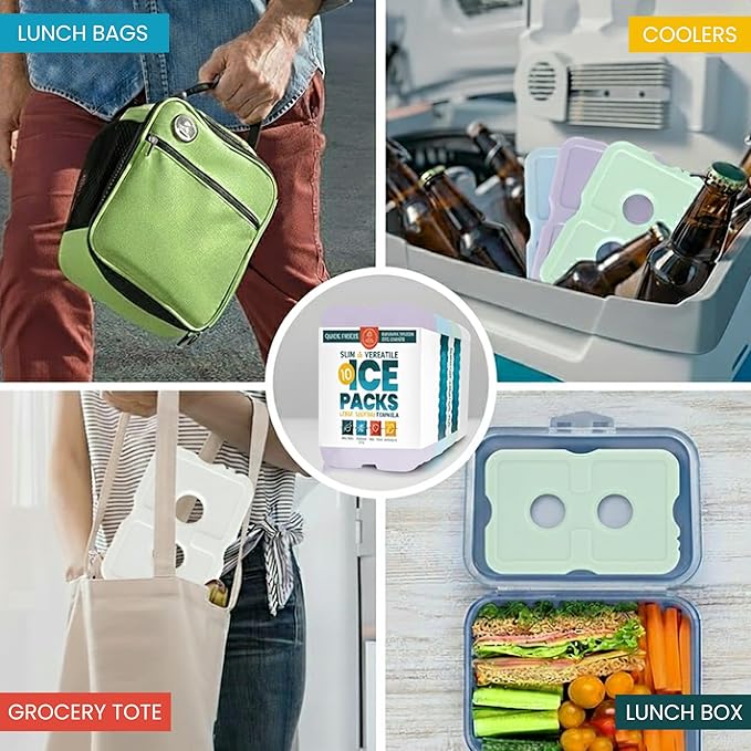 Healthy Packers Ice Packs for Lunch Boxes & Coolers - Freezer Packs - Original Cool Pack | Cooler Accessories for Beach, Camping & Fishing | Slim & Long-Lasting Reusable Ice Pack for Cooler