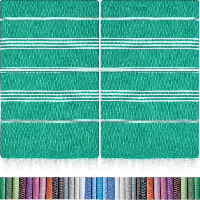 HAVLULAND |Pack of 2| Turkish Beach Towels Oversized 39x71, 100% Turkish Cotton Sand Free Quick Dry Absorbent Towel Travel Blanket for Adults Beach Gift Beach Essentials - Green
