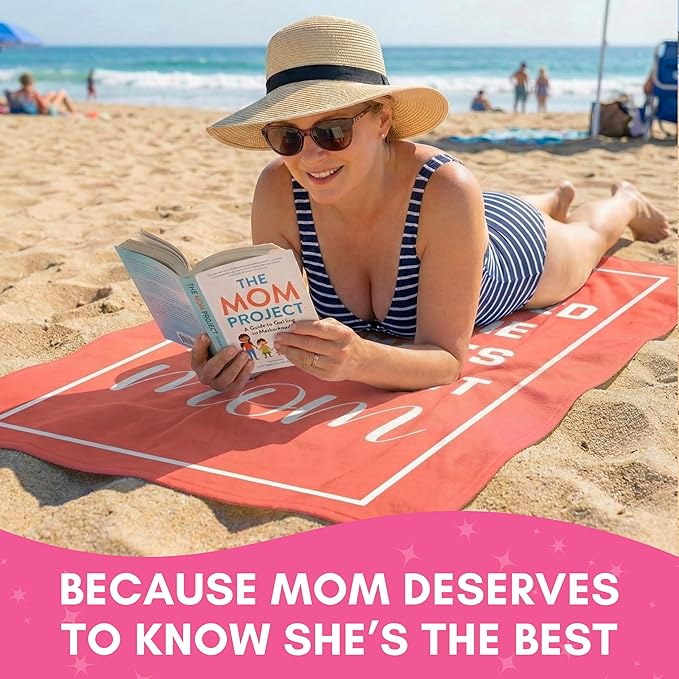 Mom Beach Towel for Best Woman Ever - Travel Friendly Summer Essential for New Mothers - Unique Birthday Present from Daughter or Son - Coral Pool Accessory - 60x30 Size