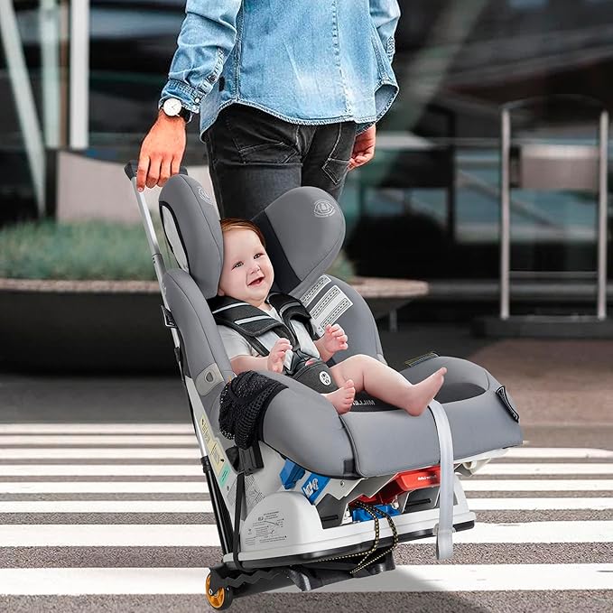 Car Seat Travel Cart with Buckle Webbing for Airport, Carseat Roller Dolly Trolley Luggage Cart, Foldable and Stowable Under Airplane Seat or Over Head Compartment