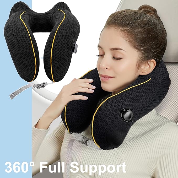 Inflatable Neck Pillow Airplane for Traveling On Plane, Inflatable Travel Neck Pillow Airplane, Blow Up Plane Pillow for Long Flights, Ergonomic Lightweight Cool Pillow for Ultra Comfort